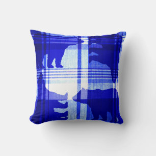 Russe plaid bleu ours lancer oreiller