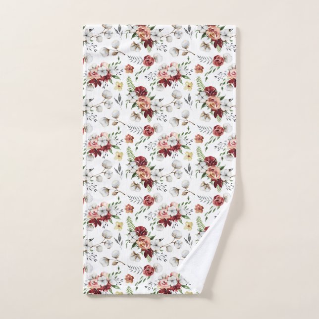 Russe Southern Watercolor Floral & Motif de coton (Serviette à main)