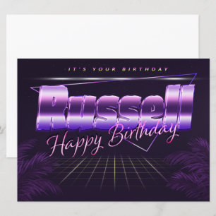 Russell Nom Prénom carte rétro lilas Anniversaire