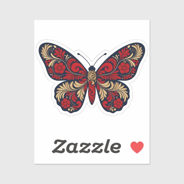 Russian Folk Art Butterfly Sticker - Red Gold Khok (Feuille)