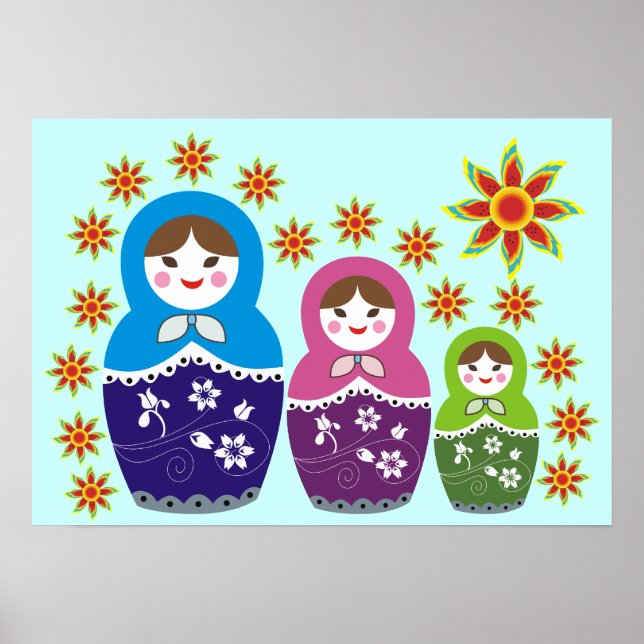 Russian Matryoshka Doll In Sunflowers Posters (Devant)
