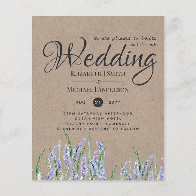 Russie Blue Lavender Wedding Invite Budget (Devant)