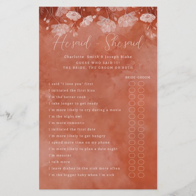 Rust Floral Il A Dit Qu'Elle A Dit Game (Devant)