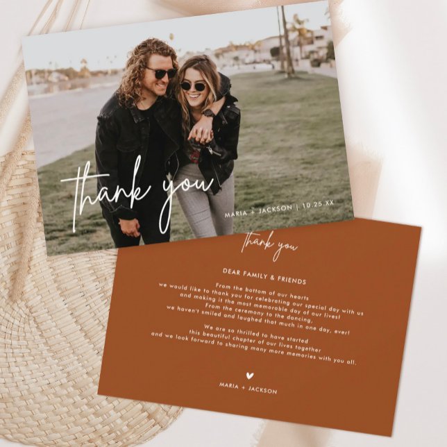 Rust Minimaliste Mariage Photo Merci Cartes (Créateur téléchargé)