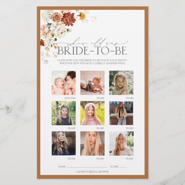 Rust Orange Aquarelle Florale Fête des mariées Jeu (Devant)