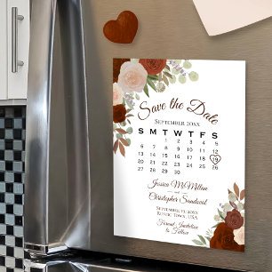 Rust Orange Floral Enregistrer la date Calendrier