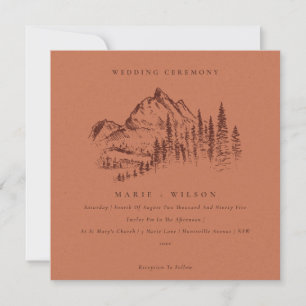 Rust Pine Woods Mountain Sketch Wedding Invitation