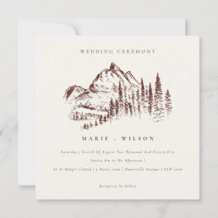 Rust Pine Woods Mountain Sketch Wedding Invitation