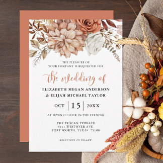 Rust Terracotta Fall Floral Faire-part de mariage