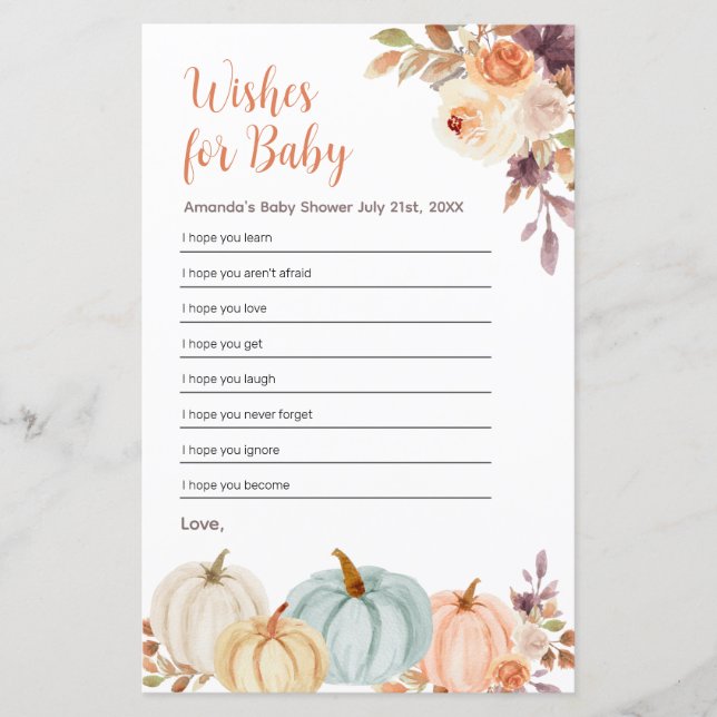 Rusti Orange Citrouille Floral Voeux pour bébé (Devant)