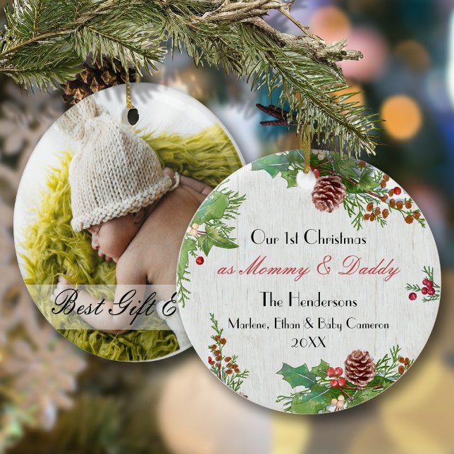 Rustic 1st Xmas New Mom & Dad Milestone Photo (Créateur téléchargé)