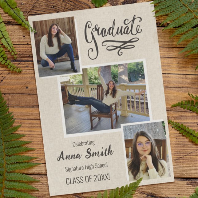 Rustic 3 Collage Graduation Party Invitation (Créateur téléchargé)