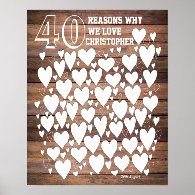 Rustic 40th Birthday Guest Book Poster (Devant)