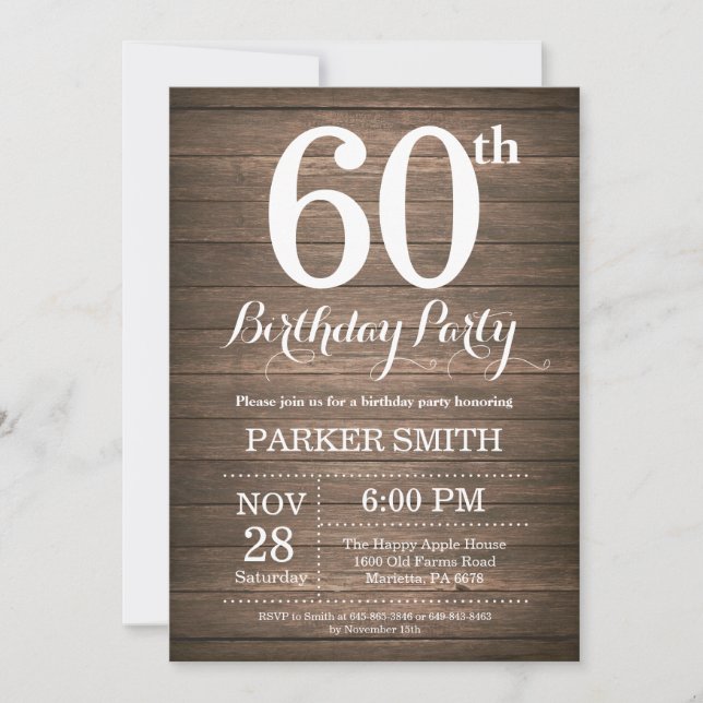 Rustic 60th Birthday Invitation (Devant)