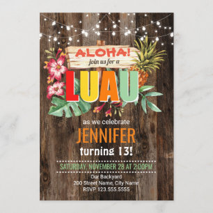 Rustic Aloha Luau fête d'anniversaire Invitation