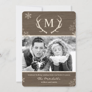 Rustic Antlers Carte de Noël Carte photo de vacanc