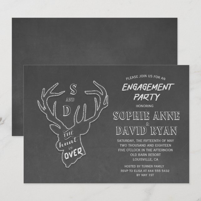 Rustic Antlers Chalk Engagement Party Invitation (Devant / Derrière)