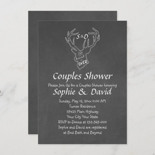 Rustic Antlers Chalk Engagement Party Invitation (Devant / Derrière)