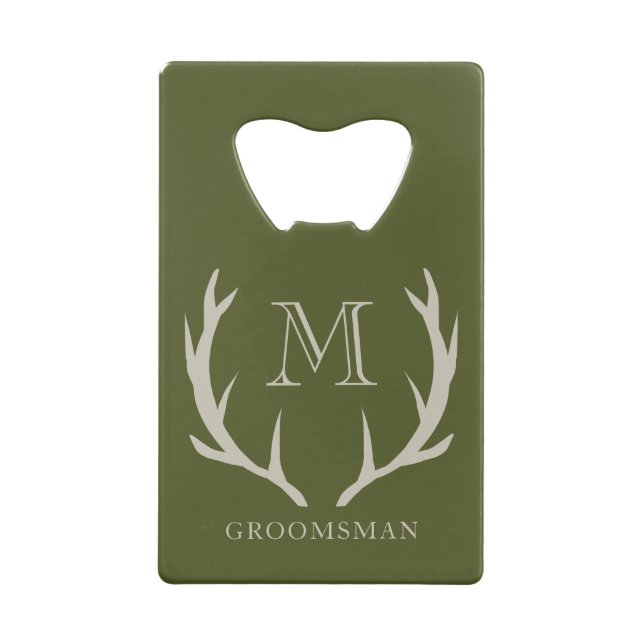 Rustic Army Green Antler Personnalisé Groomsmen Ca (Dos)