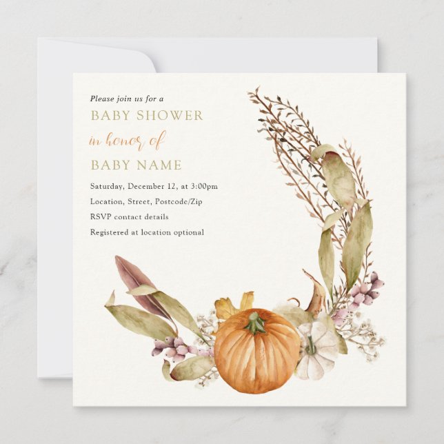 Rustic Automne citrouille baby shower invitation (Devant)
