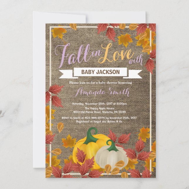 Rustic Automne Citrouille Invitation Baby shower f (Devant)