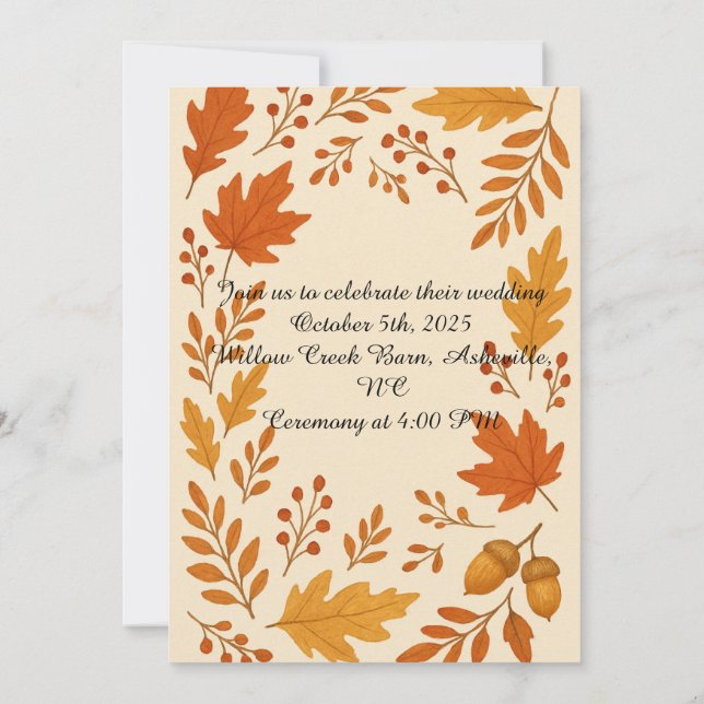 Rustic Automne Feuilles Faire-part de mariage (Dos)