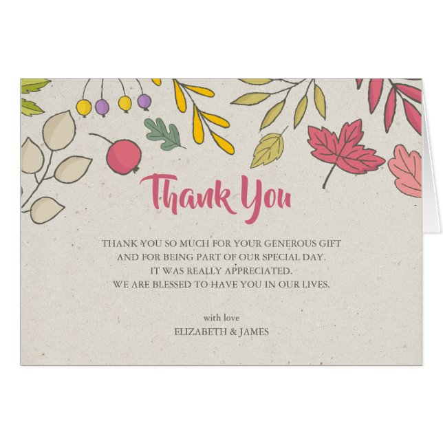 Rustic Automne Floral Automne Mariage Carte de rem (Devant horizontal)