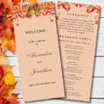 Rustic Automne Mariage de automne Programme<br><div class="desc">Célébrez votre journée spéciale avec ce programme personnalisé de mariage d'automne amoureux, conçu de manière à compléter votre célébration d'automne rustique. Avec un agencement botanique de feuilles chauds orange, brun et jaune doré mêlés à des cônes de pin, des glands et des baies rouges rubis luxueuses, ce design saisit le...</div>