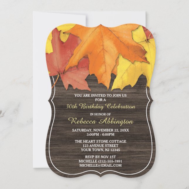 Rustic Automne quitte Bois Invitations Anniversair (Devant)
