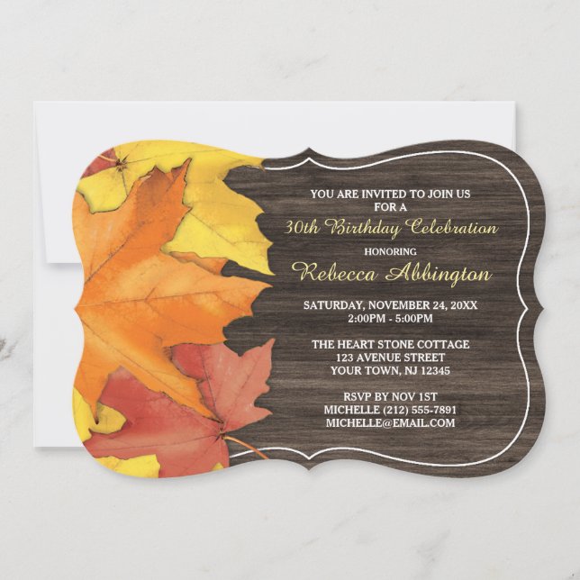 Rustic Automne quitte Bois Invitations Anniversair (Devant)