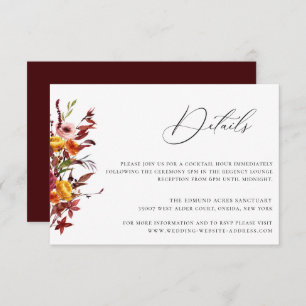 Rustic Autumn Foliage Floral Mariage Détails Carte