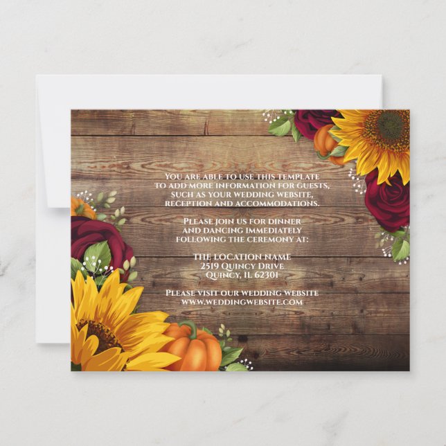 Rustic Autumn Foliage Mariage Détails Carte (Devant)