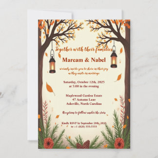 Rustic Autumn Forest Lanterns Wedding Invitation |