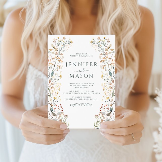 Rustic Autumn Wildflower Wreath Wedding Invitation (Créateur téléchargé)