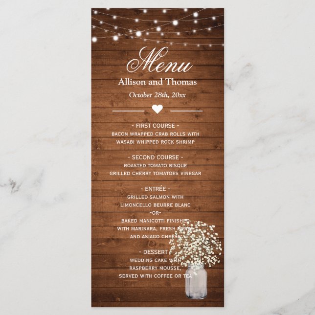 Rustic Baby's Breath Lights Menu Mariage (Devant)
