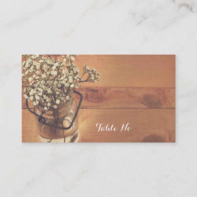 Rustic Baby's Breath Mason Jar Mariage Carte Place (Devant)