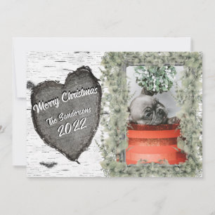Rustic Bark Wood Heart Family Photo Carte de vacan