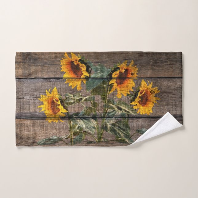 Rustic Barn Wood Sunflower (Serviette à main)