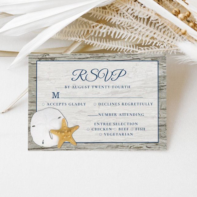 Rustic Beach Driftwood Sand Dollar Mariage RSVP (Créateur téléchargé)