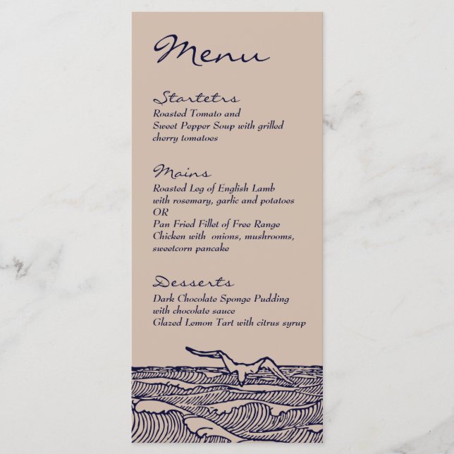 Rustic Beach Ocean Waves Menu Mariage Dîner Menu (Devant)