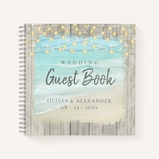 Rustic Beach String Lights Mariage livre d'hôtes (Devant)