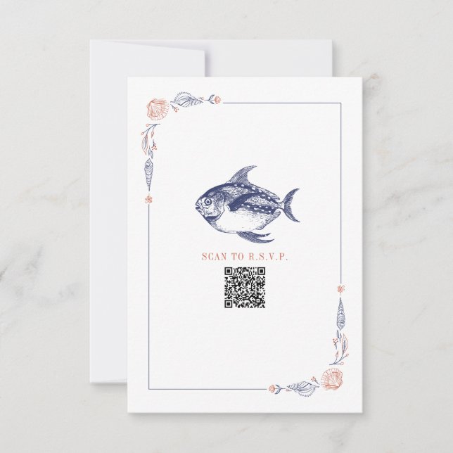 Rustic Beach Wedding Poisson Rouge & Bleu RSVP (Devant)