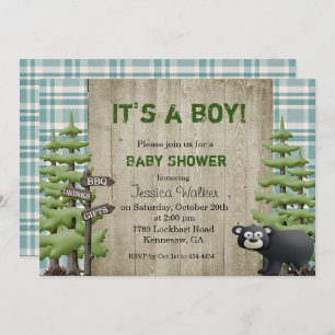 Rustic Bear Baby shower Invitation Garçon