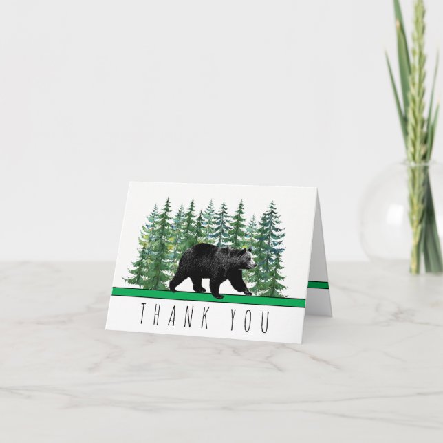Rustic Bear Fir Tree Merci Cartes (Devant)