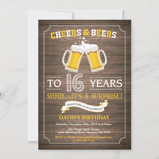 Rustic Beer Surprise 16ème anniversaire Invitation (Devant)