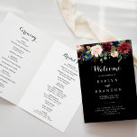 Rustic Black Botanical Folded Wedding Programme<br><div class="desc">Ce programme de mariage rustique noir botanique plié est parfait pour un mariage classique. Le design est composé de fleurs bordeaux, rouges, navy, bleues et rousses rayonnantes et gracieuses peintes à la main dans un arrière - plan noir, inspirant beauté naturelle. Incluez un devis ou un court message, une commande...</div>