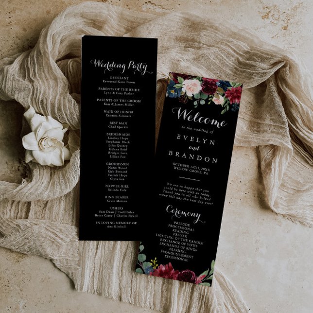 Rustic Black Botanical Wedding Programme (Créateur téléchargé)