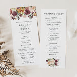 Rustic Bloom Mariage programme de cérémonie<br><div class="desc">L'élégant programme de mariage rustique présente les détails de votre cérémonie en lettrage noir doux, avec vos noms surmontés de fleurs d'aquarelle peintes dans les riches teintes automnales de bordeaux, marsala, rose roux, ivoire et vert foncé. Reverse side liste les membres de votre mariage avec des champs de texte facilement...</div>