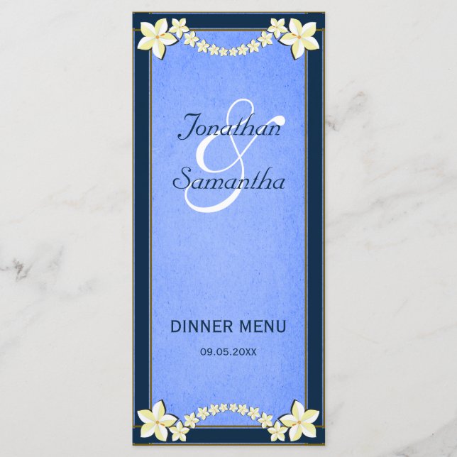 Rustic Blue Floral Mariage Diner Carte Menu (Devant)