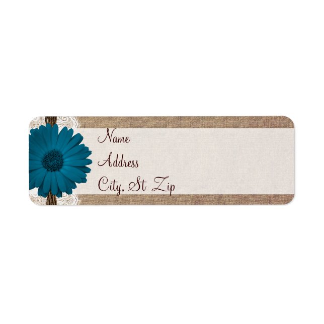 Rustic Blue Gerber Daisy Retour Adresse Étiquettes (Devant)